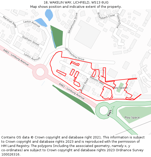 18, WAKELIN WAY, LICHFIELD, WS13 6UG: Location map and indicative extent of plot
