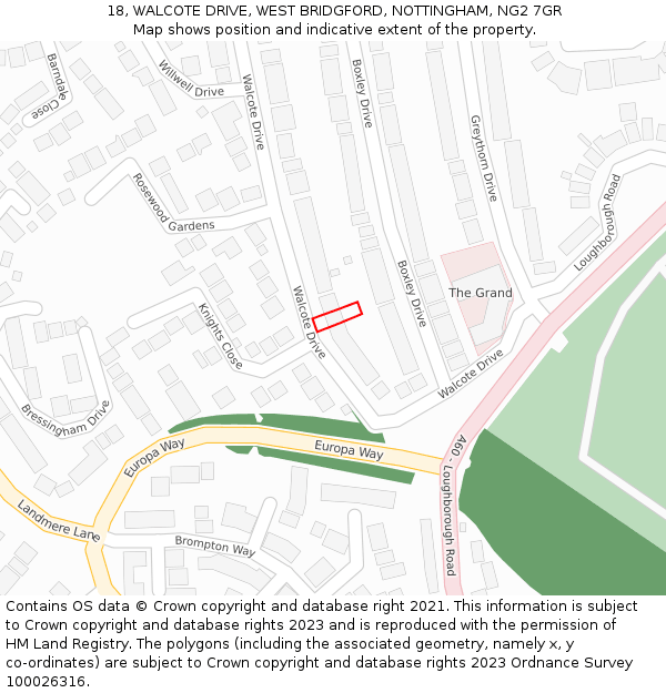 18, WALCOTE DRIVE, WEST BRIDGFORD, NOTTINGHAM, NG2 7GR: Location map and indicative extent of plot