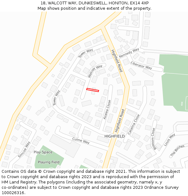 18, WALCOTT WAY, DUNKESWELL, HONITON, EX14 4XP: Location map and indicative extent of plot