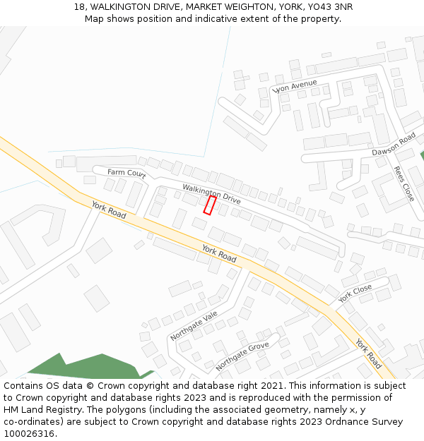 18, WALKINGTON DRIVE, MARKET WEIGHTON, YORK, YO43 3NR: Location map and indicative extent of plot