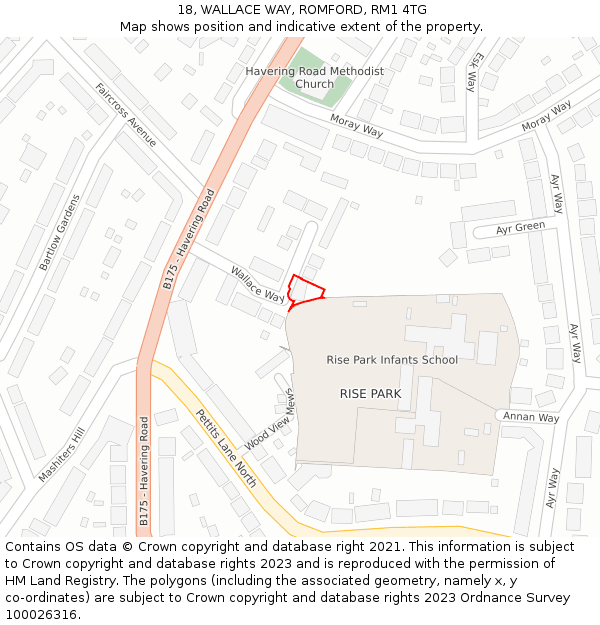 18, WALLACE WAY, ROMFORD, RM1 4TG: Location map and indicative extent of plot