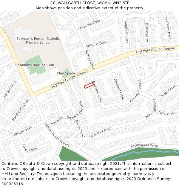 18, WALLGARTH CLOSE, WIGAN, WN3 6TP: Location map and indicative extent of plot