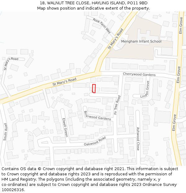 18, WALNUT TREE CLOSE, HAYLING ISLAND, PO11 9BD: Location map and indicative extent of plot