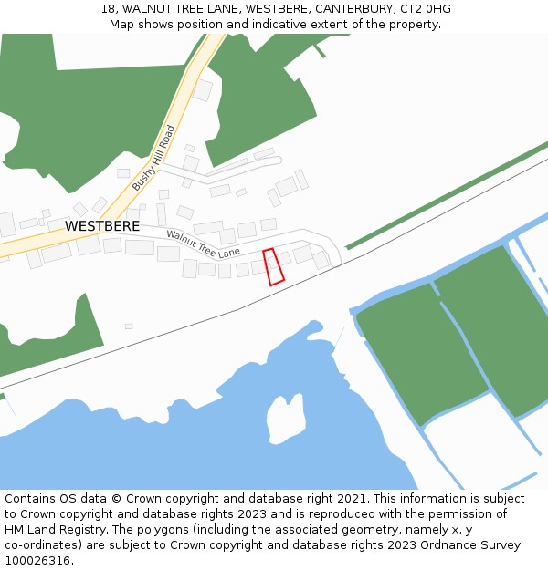 18, WALNUT TREE LANE, WESTBERE, CANTERBURY, CT2 0HG: Location map and indicative extent of plot