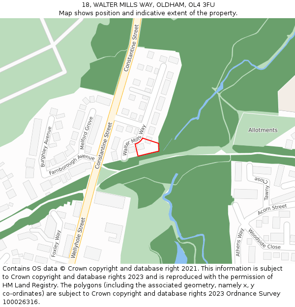 18, WALTER MILLS WAY, OLDHAM, OL4 3FU: Location map and indicative extent of plot