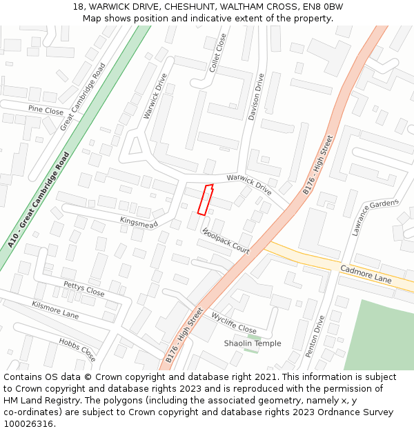 18, WARWICK DRIVE, CHESHUNT, WALTHAM CROSS, EN8 0BW: Location map and indicative extent of plot