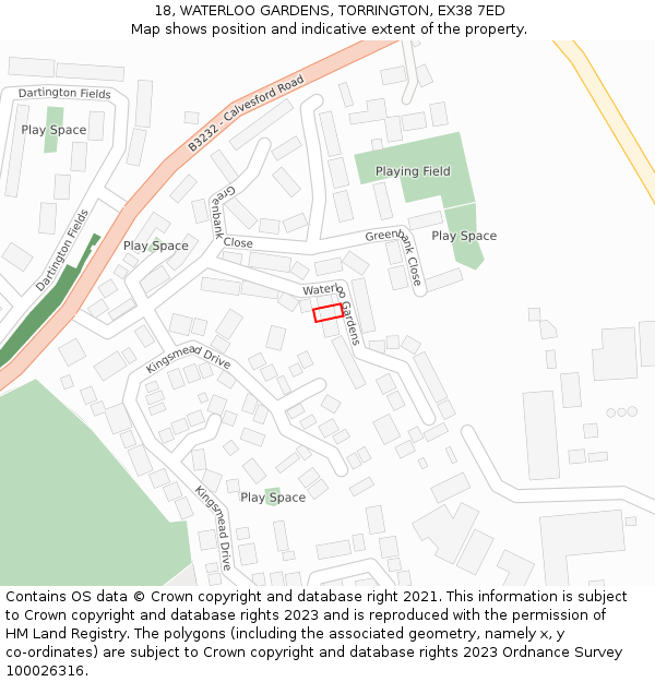 18, WATERLOO GARDENS, TORRINGTON, EX38 7ED: Location map and indicative extent of plot