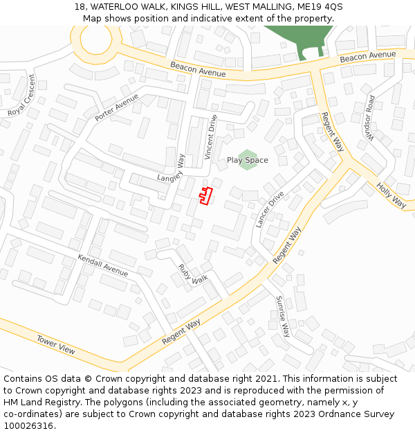 18, WATERLOO WALK, KINGS HILL, WEST MALLING, ME19 4QS: Location map and indicative extent of plot