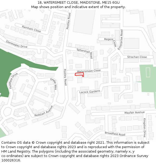 18, WATERSMEET CLOSE, MAIDSTONE, ME15 6GU: Location map and indicative extent of plot