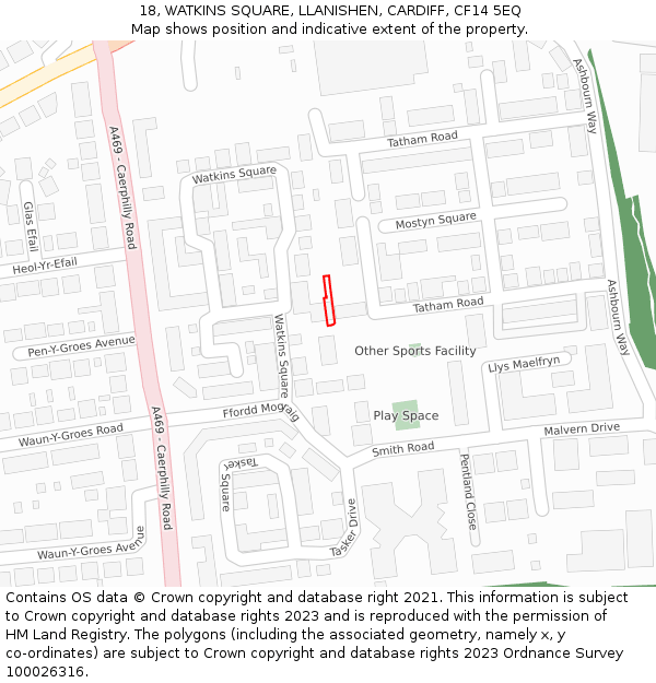 18, WATKINS SQUARE, LLANISHEN, CARDIFF, CF14 5EQ: Location map and indicative extent of plot