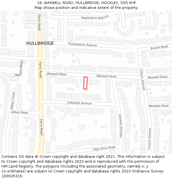 18, WAXWELL ROAD, HULLBRIDGE, HOCKLEY, SS5 6HF: Location map and indicative extent of plot