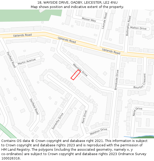 18, WAYSIDE DRIVE, OADBY, LEICESTER, LE2 4NU: Location map and indicative extent of plot