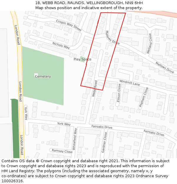 18, WEBB ROAD, RAUNDS, WELLINGBOROUGH, NN9 6HH: Location map and indicative extent of plot