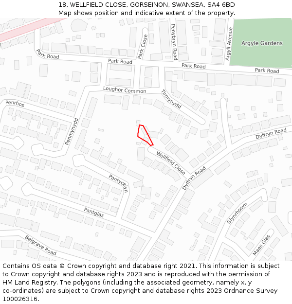 18, WELLFIELD CLOSE, GORSEINON, SWANSEA, SA4 6BD: Location map and indicative extent of plot