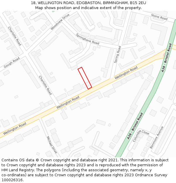 18, WELLINGTON ROAD, EDGBASTON, BIRMINGHAM, B15 2EU: Location map and indicative extent of plot