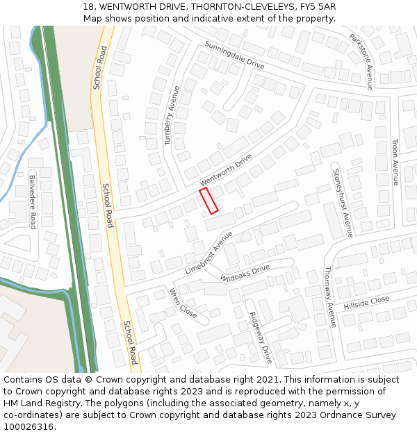 18, WENTWORTH DRIVE, THORNTON-CLEVELEYS, FY5 5AR: Location map and indicative extent of plot