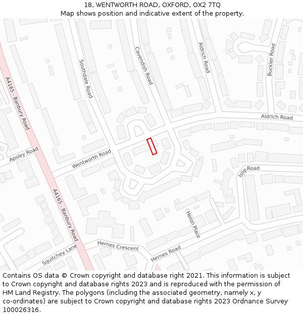 18, WENTWORTH ROAD, OXFORD, OX2 7TQ: Location map and indicative extent of plot