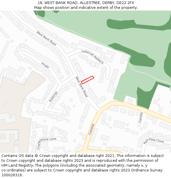 18, WEST BANK ROAD, ALLESTREE, DERBY, DE22 2FX: Location map and indicative extent of plot