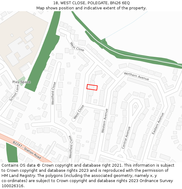 18, WEST CLOSE, POLEGATE, BN26 6EQ: Location map and indicative extent of plot
