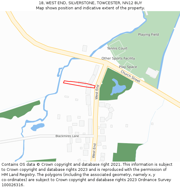 18, WEST END, SILVERSTONE, TOWCESTER, NN12 8UY: Location map and indicative extent of plot