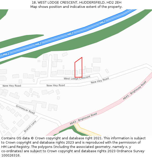 18, WEST LODGE CRESCENT, HUDDERSFIELD, HD2 2EH: Location map and indicative extent of plot