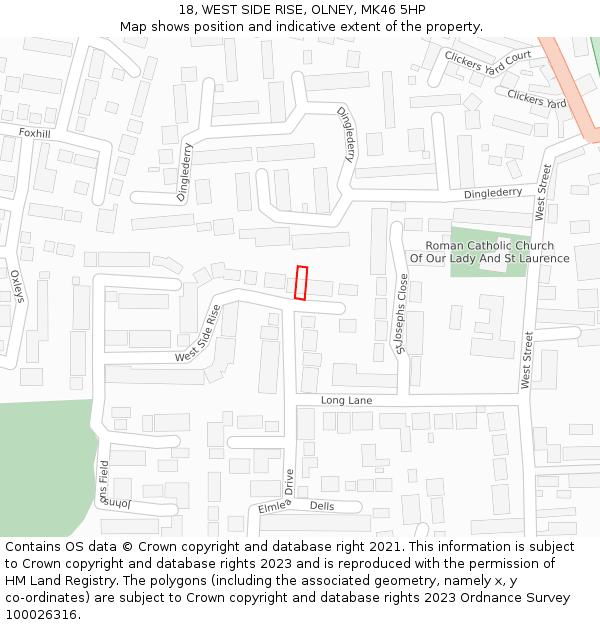 18, WEST SIDE RISE, OLNEY, MK46 5HP: Location map and indicative extent of plot