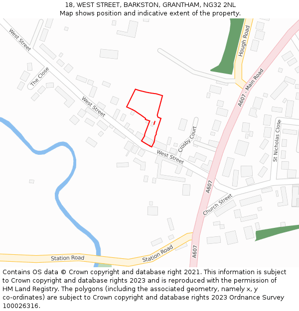 18, WEST STREET, BARKSTON, GRANTHAM, NG32 2NL: Location map and indicative extent of plot