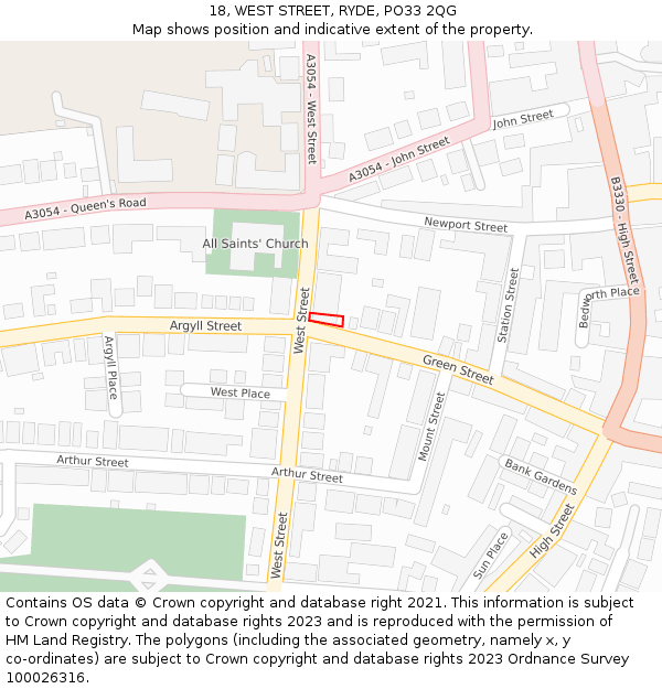 18, WEST STREET, RYDE, PO33 2QG: Location map and indicative extent of plot