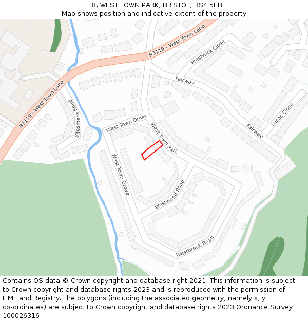 18, WEST TOWN PARK, BRISTOL, BS4 5EB: Location map and indicative extent of plot
