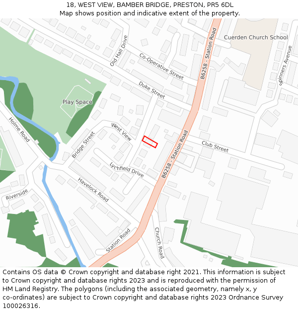 18, WEST VIEW, BAMBER BRIDGE, PRESTON, PR5 6DL: Location map and indicative extent of plot
