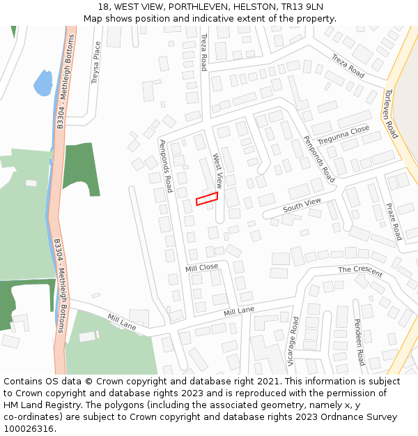 18, WEST VIEW, PORTHLEVEN, HELSTON, TR13 9LN: Location map and indicative extent of plot