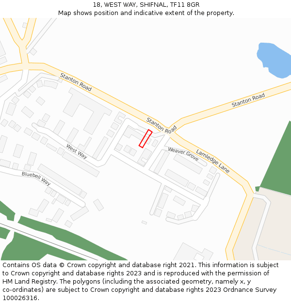 18, WEST WAY, SHIFNAL, TF11 8GR: Location map and indicative extent of plot