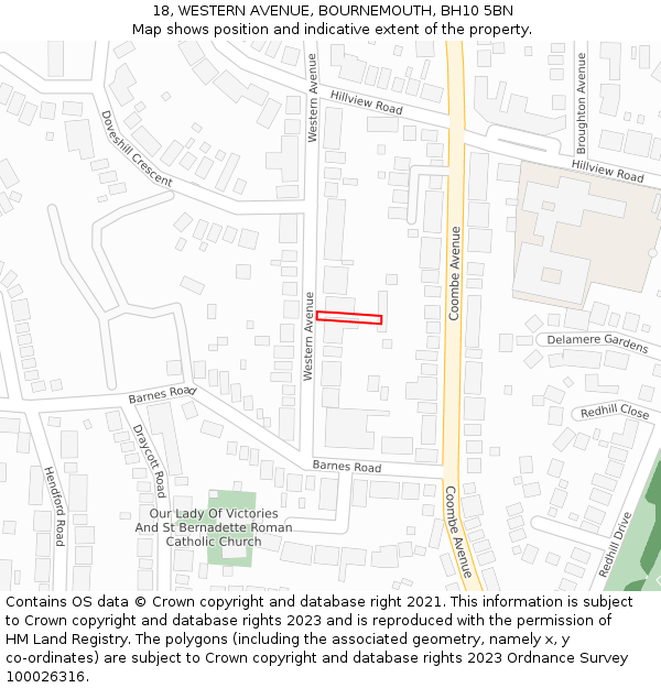 18, WESTERN AVENUE, BOURNEMOUTH, BH10 5BN: Location map and indicative extent of plot