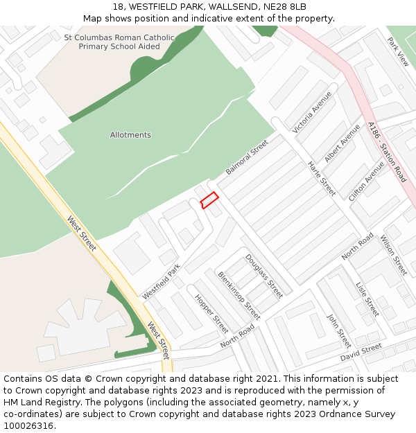 18, WESTFIELD PARK, WALLSEND, NE28 8LB: Location map and indicative extent of plot