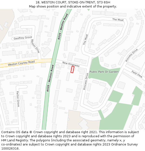 18, WESTON COURT, STOKE-ON-TRENT, ST3 6SH: Location map and indicative extent of plot