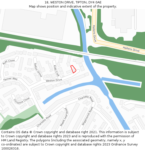 18, WESTON DRIVE, TIPTON, DY4 0AE: Location map and indicative extent of plot