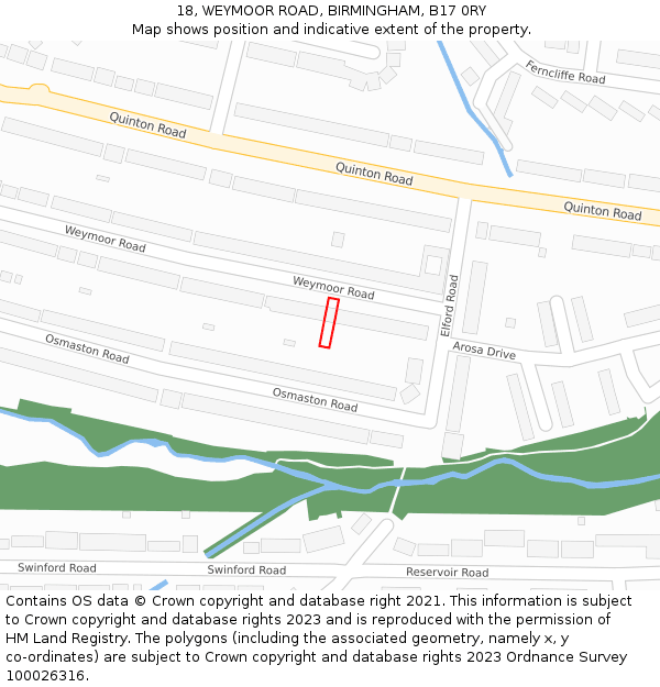 18, WEYMOOR ROAD, BIRMINGHAM, B17 0RY: Location map and indicative extent of plot