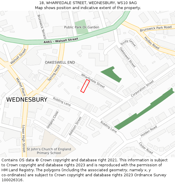 18, WHARFEDALE STREET, WEDNESBURY, WS10 9AG: Location map and indicative extent of plot