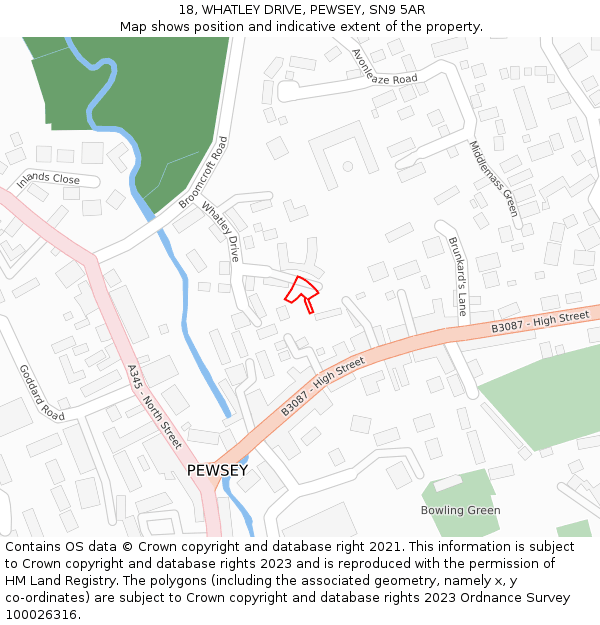 18, WHATLEY DRIVE, PEWSEY, SN9 5AR: Location map and indicative extent of plot