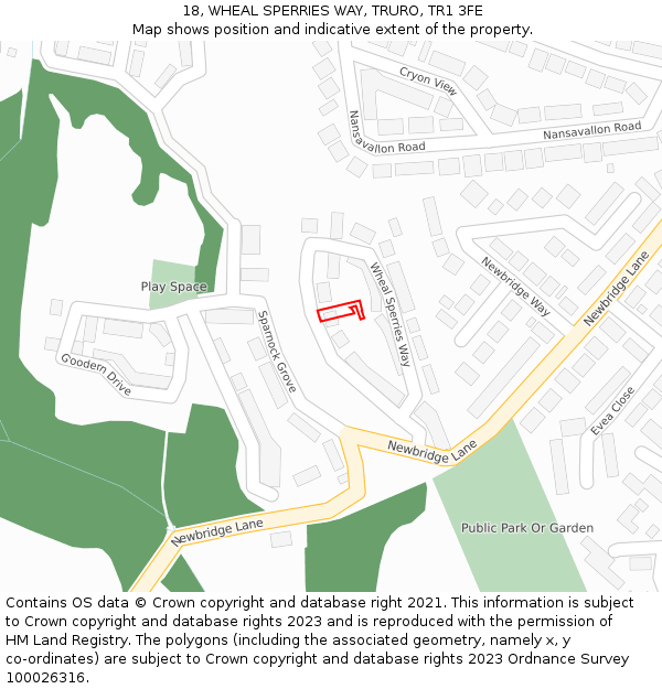 18, WHEAL SPERRIES WAY, TRURO, TR1 3FE: Location map and indicative extent of plot