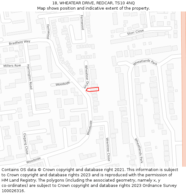 18, WHEATEAR DRIVE, REDCAR, TS10 4NQ: Location map and indicative extent of plot