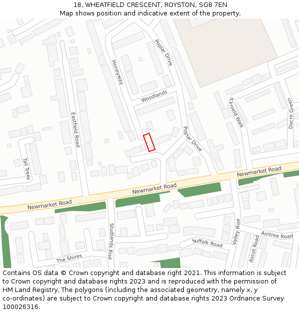 18, WHEATFIELD CRESCENT, ROYSTON, SG8 7EN: Location map and indicative extent of plot