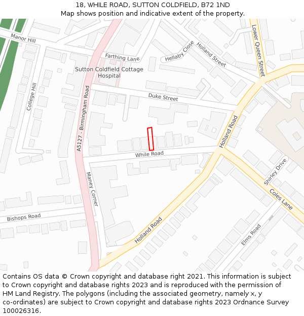 18, WHILE ROAD, SUTTON COLDFIELD, B72 1ND: Location map and indicative extent of plot