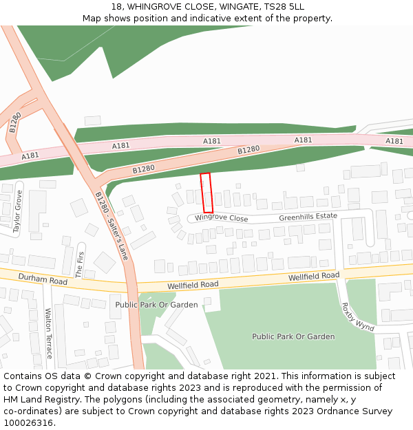18, WHINGROVE CLOSE, WINGATE, TS28 5LL: Location map and indicative extent of plot