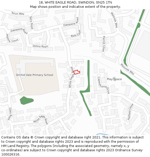 18, WHITE EAGLE ROAD, SWINDON, SN25 1TN: Location map and indicative extent of plot