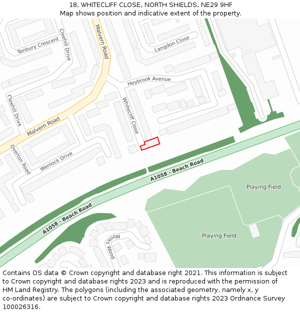 18, WHITECLIFF CLOSE, NORTH SHIELDS, NE29 9HF: Location map and indicative extent of plot