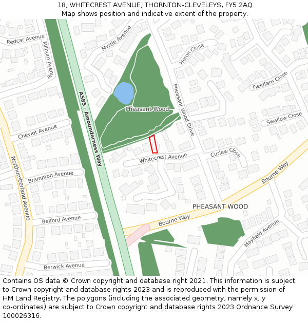 18, WHITECREST AVENUE, THORNTON-CLEVELEYS, FY5 2AQ: Location map and indicative extent of plot