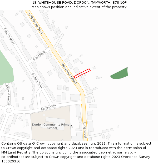 18, WHITEHOUSE ROAD, DORDON, TAMWORTH, B78 1QF: Location map and indicative extent of plot