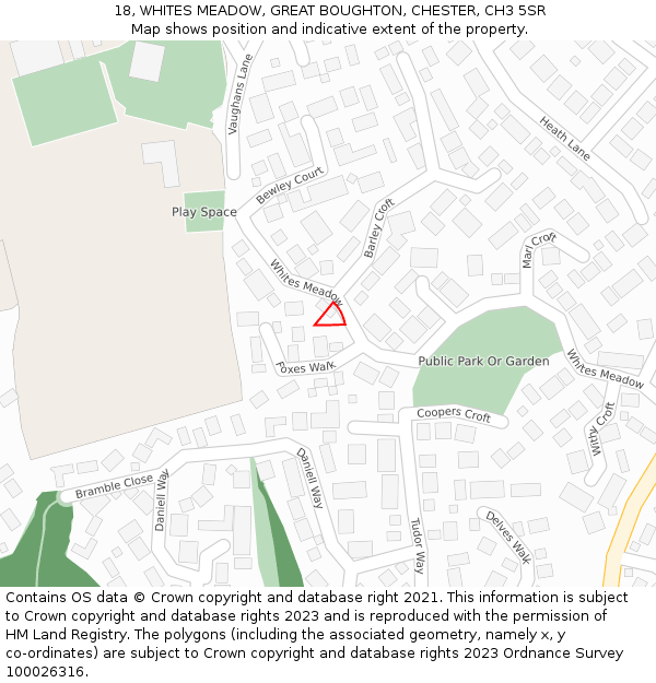 18, WHITES MEADOW, GREAT BOUGHTON, CHESTER, CH3 5SR: Location map and indicative extent of plot