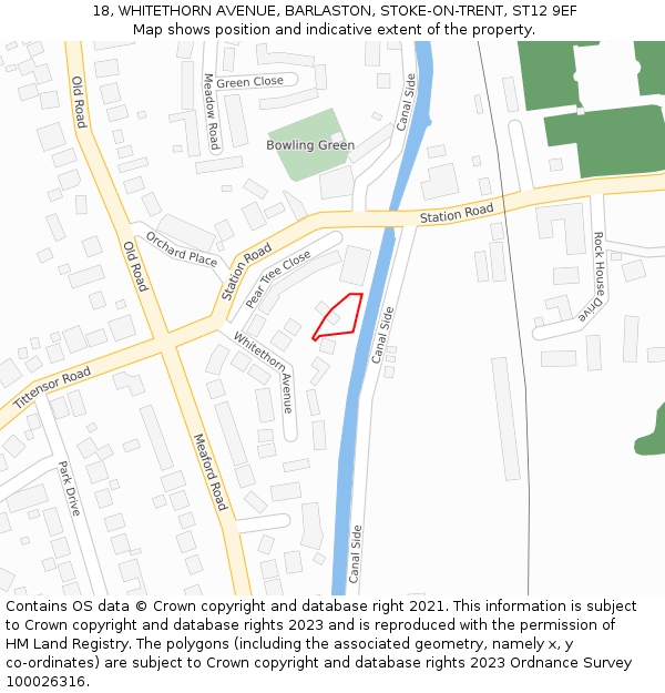 18, WHITETHORN AVENUE, BARLASTON, STOKE-ON-TRENT, ST12 9EF: Location map and indicative extent of plot